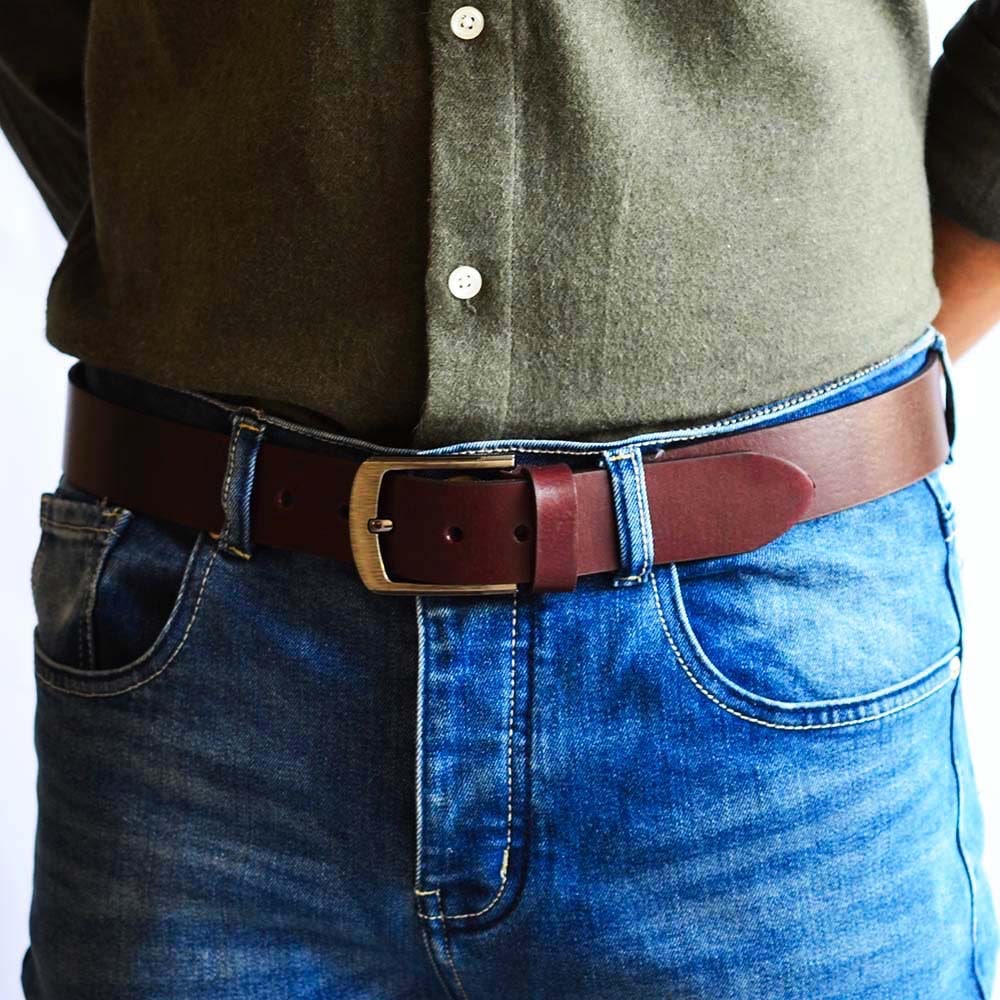 Leather Belt with Wide Pin Buckle