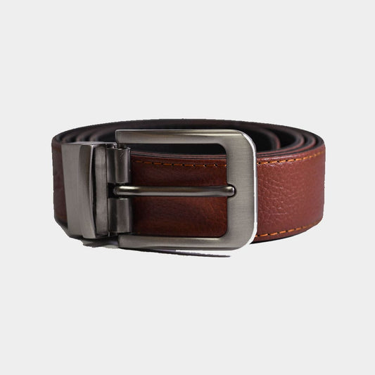 Formal Black and Brown Leather Belt-Premium Silver Reversible Buckle