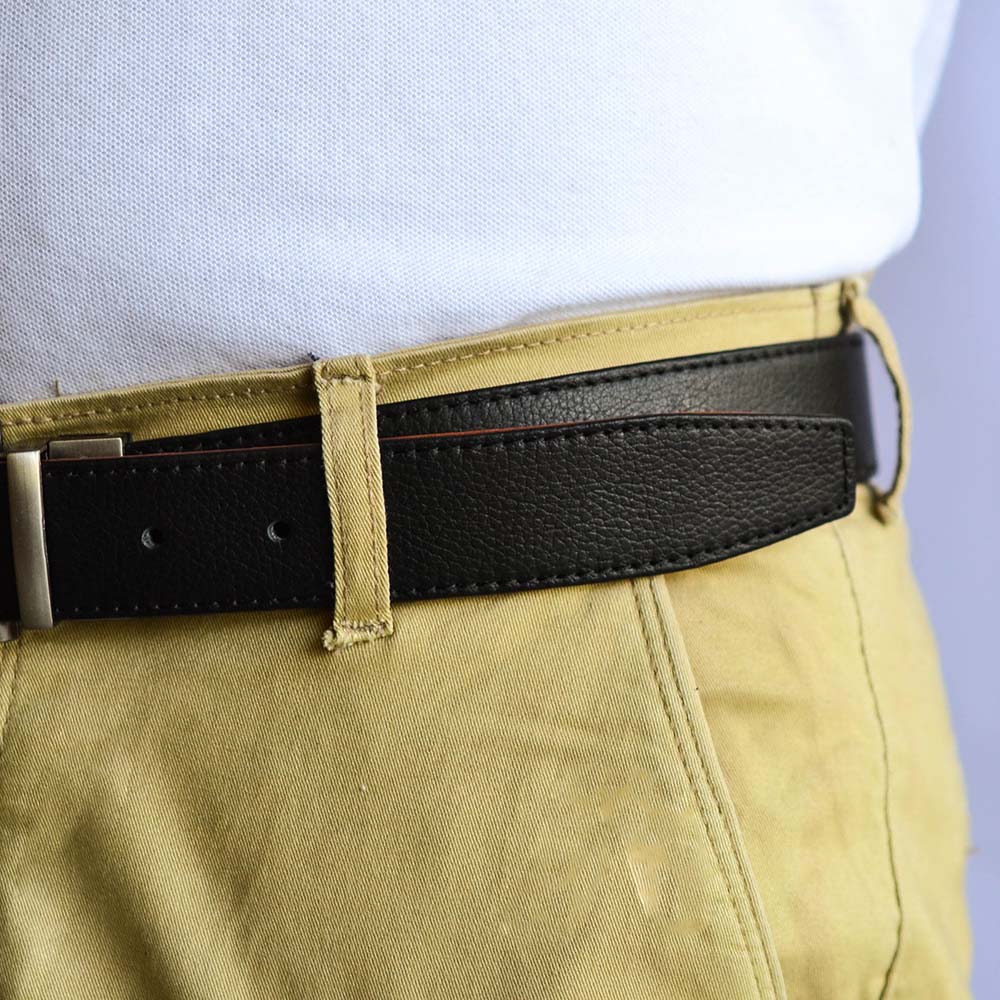 Formal Black and Brown Leather Belt-Premium Silver Reversible Buckle