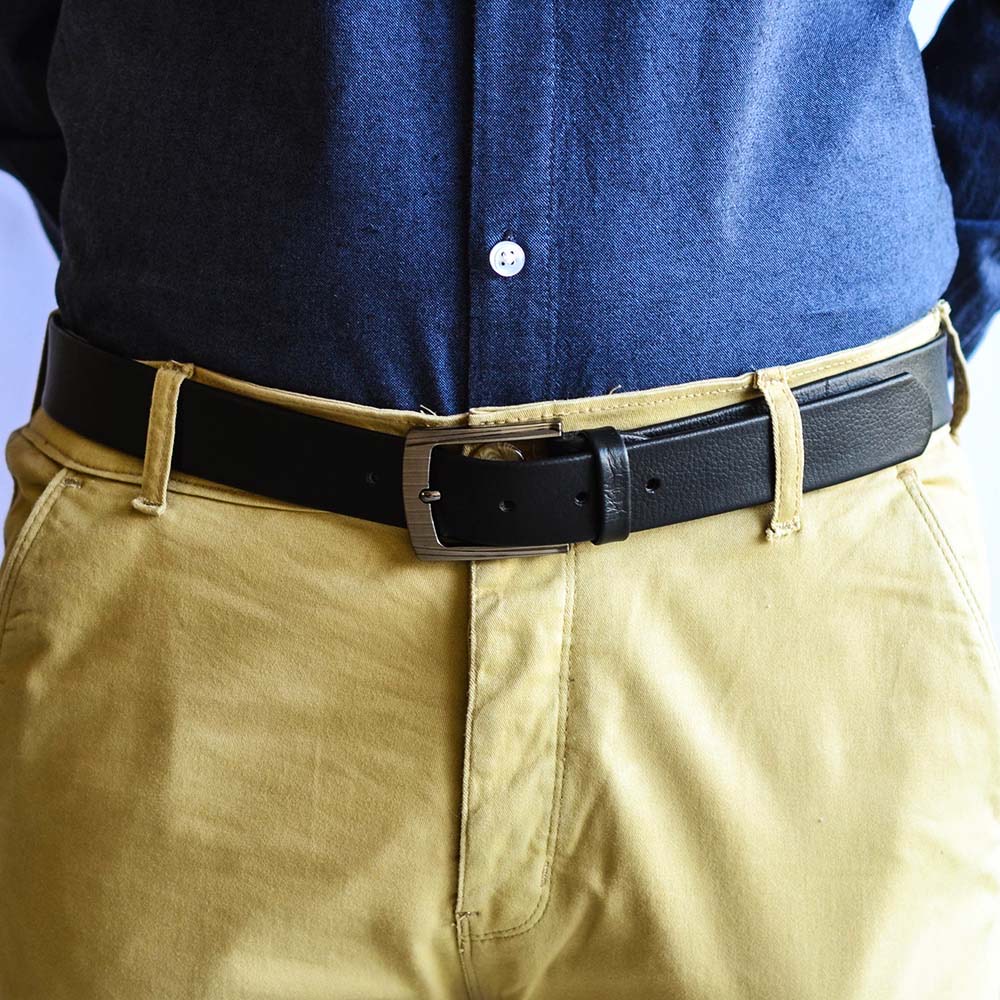 Handmade Black Leather Belt with Gunmetal Buckle