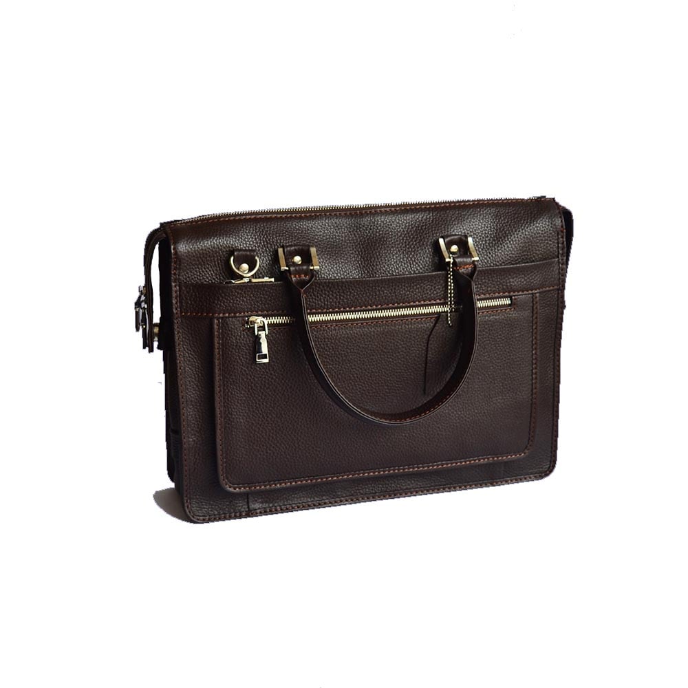 Classic Dark Brown Leather Laptop Bag