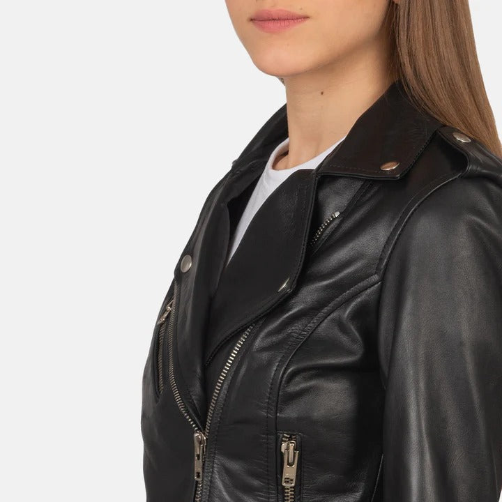 Women’s Real Lamb Leather Bikers Jacket Perfecto Style Bikers Leather Jacket