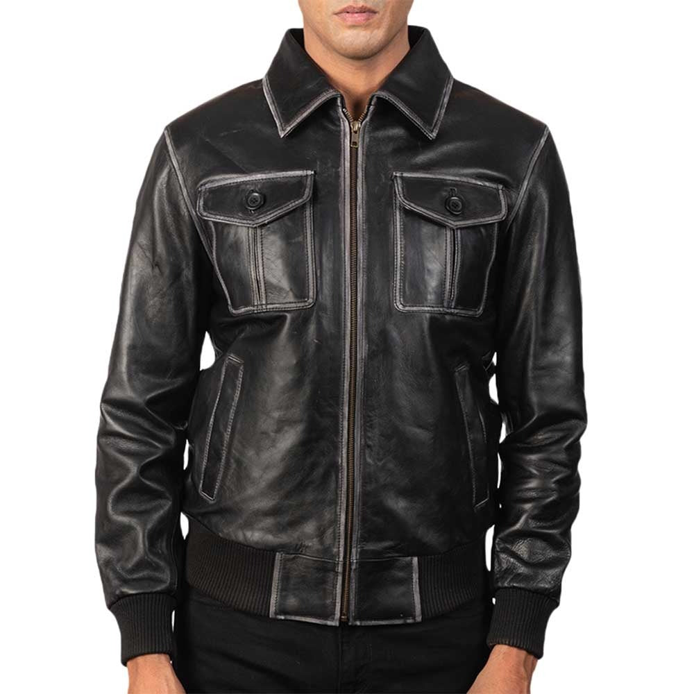 Men’s Classic Leather Jacket Shirt Tunics Black Jacket