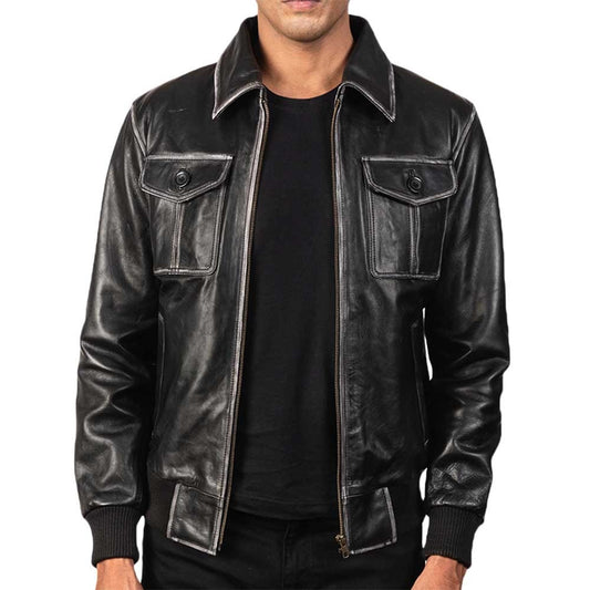 Men’s Classic Leather Jacket Shirt Tunics Black Jacket