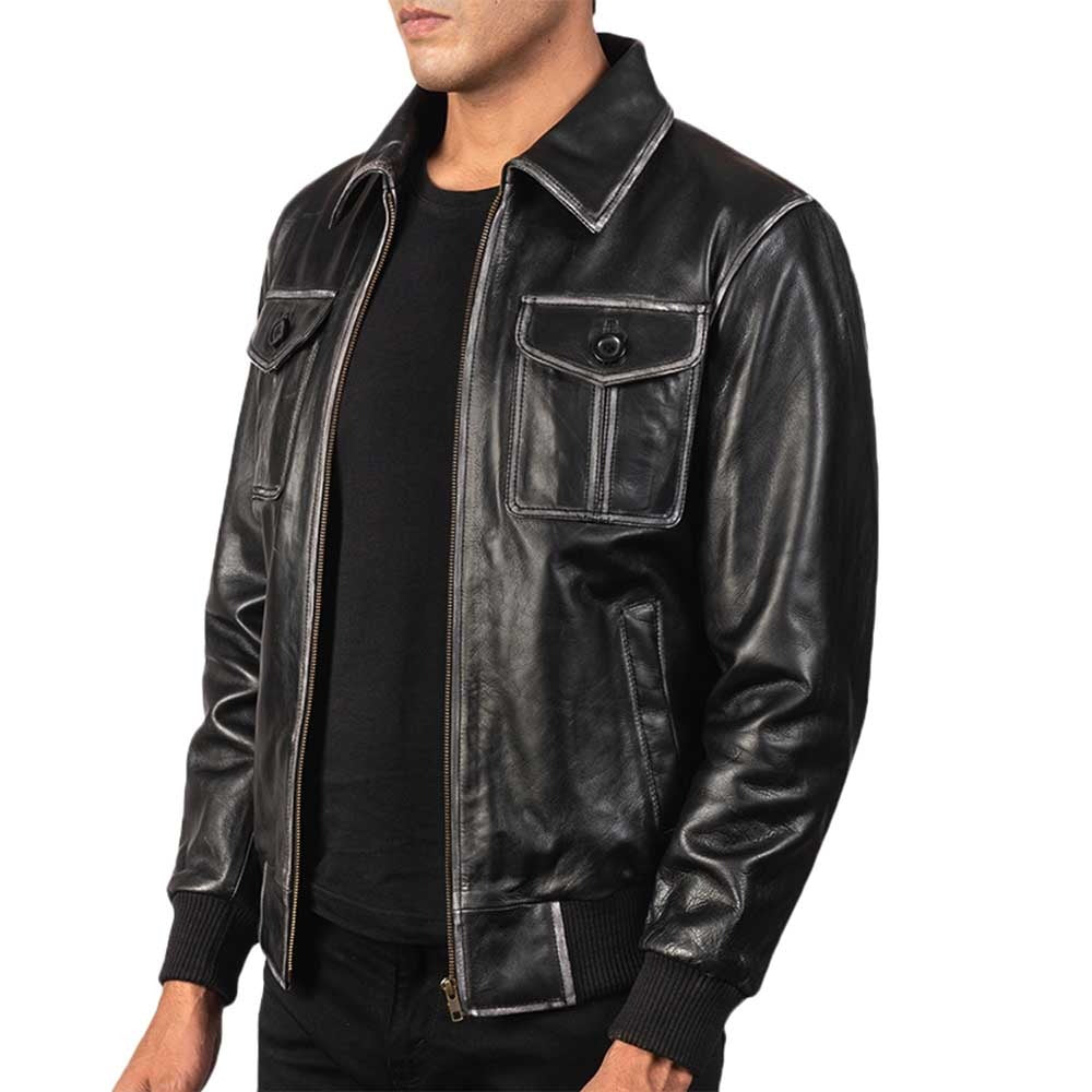Men’s Classic Leather Jacket Shirt Tunics Black Jacket